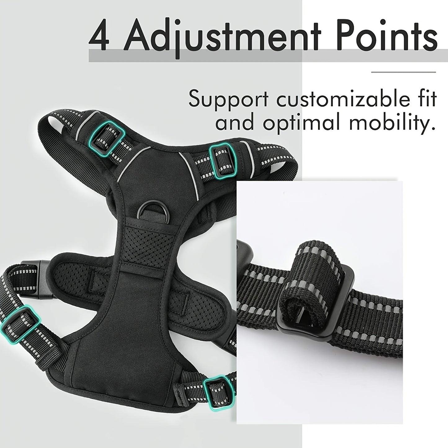 Adjustable No-Pull Dog Harness with Padded Vest and Dual Leash Clips - Prevents Choking and Provides Comfortable Walking Experience
