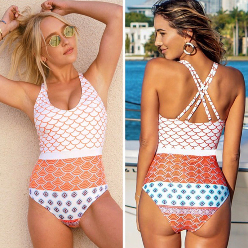 Swimsuit Ladies Conservative Printed Cross Bikini