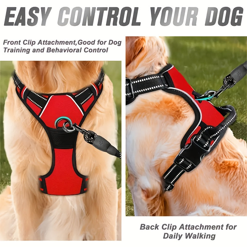 Adjustable No-Pull Dog Harness with Padded Vest and Dual Leash Clips - Prevents Choking and Provides Comfortable Walking Experience