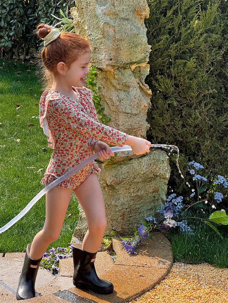 Girls' Backless Sun-proof Long-sleeved Swimsuit