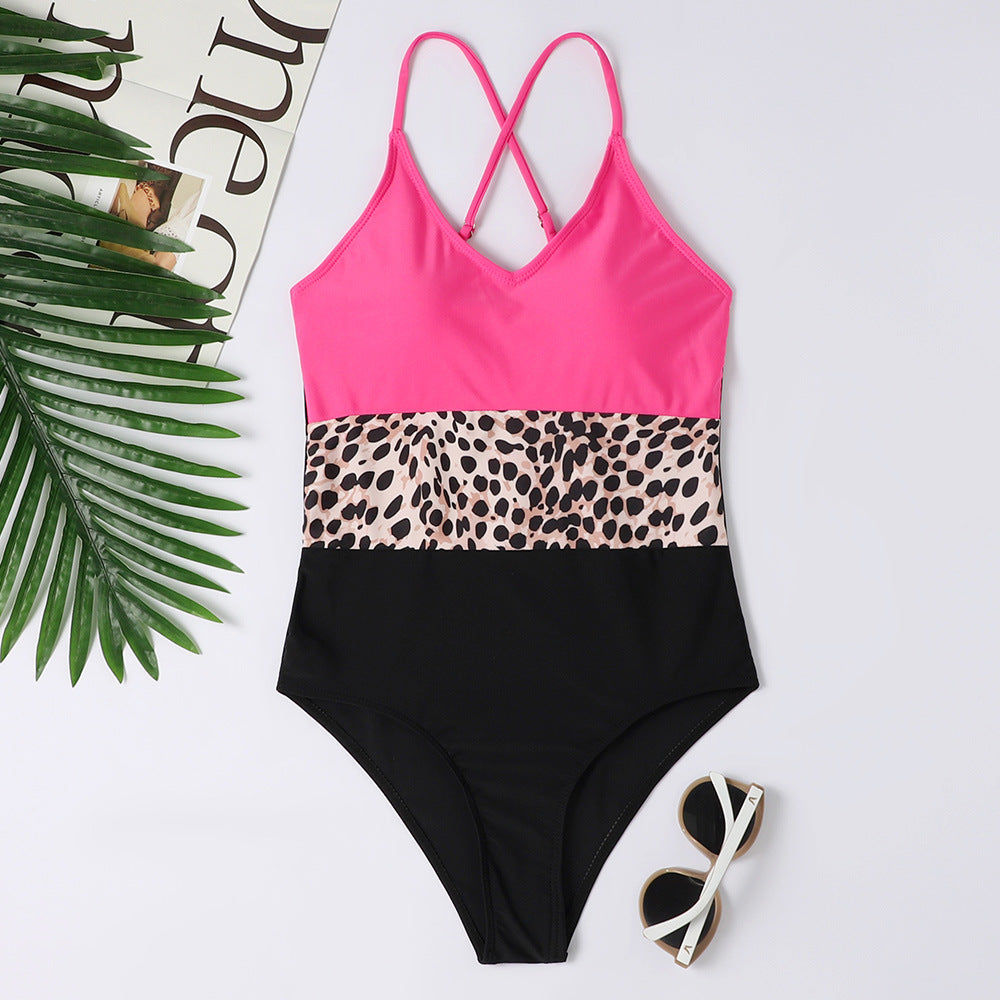 Bikini Contrast Color Swimsuit Female With Leopard Print