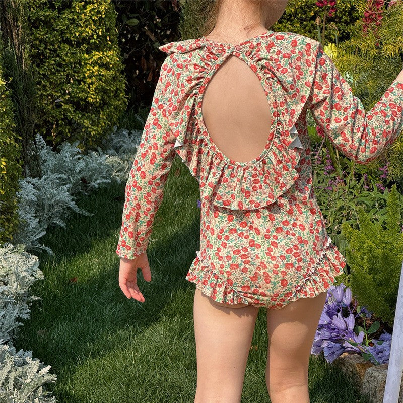 Girls' Backless Sun-proof Long-sleeved Swimsuit