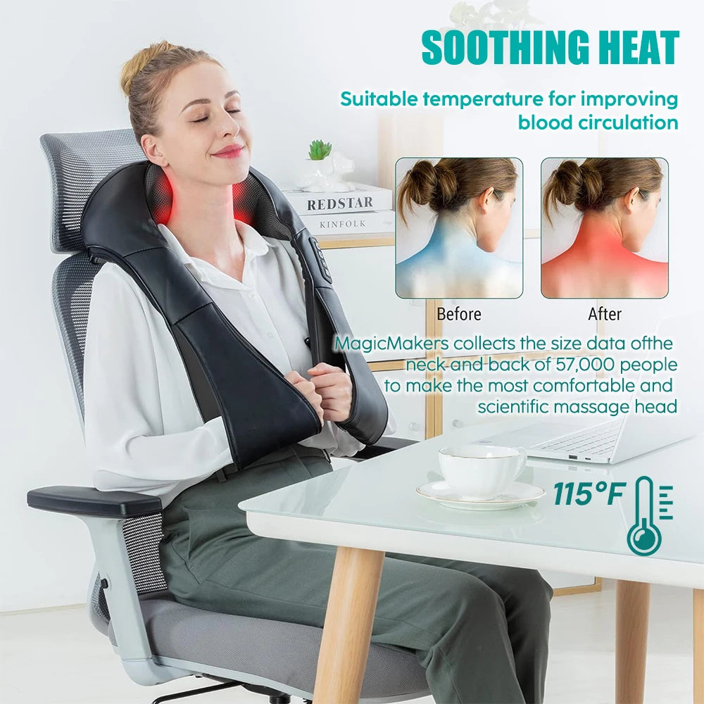 Masseur Shiatsu pour le cou et les épaules, masseur chauffant pour le dos, oreiller de massage électrique en forme de U à pétrissage profond pour le cou, la taille, les jambes et le corps