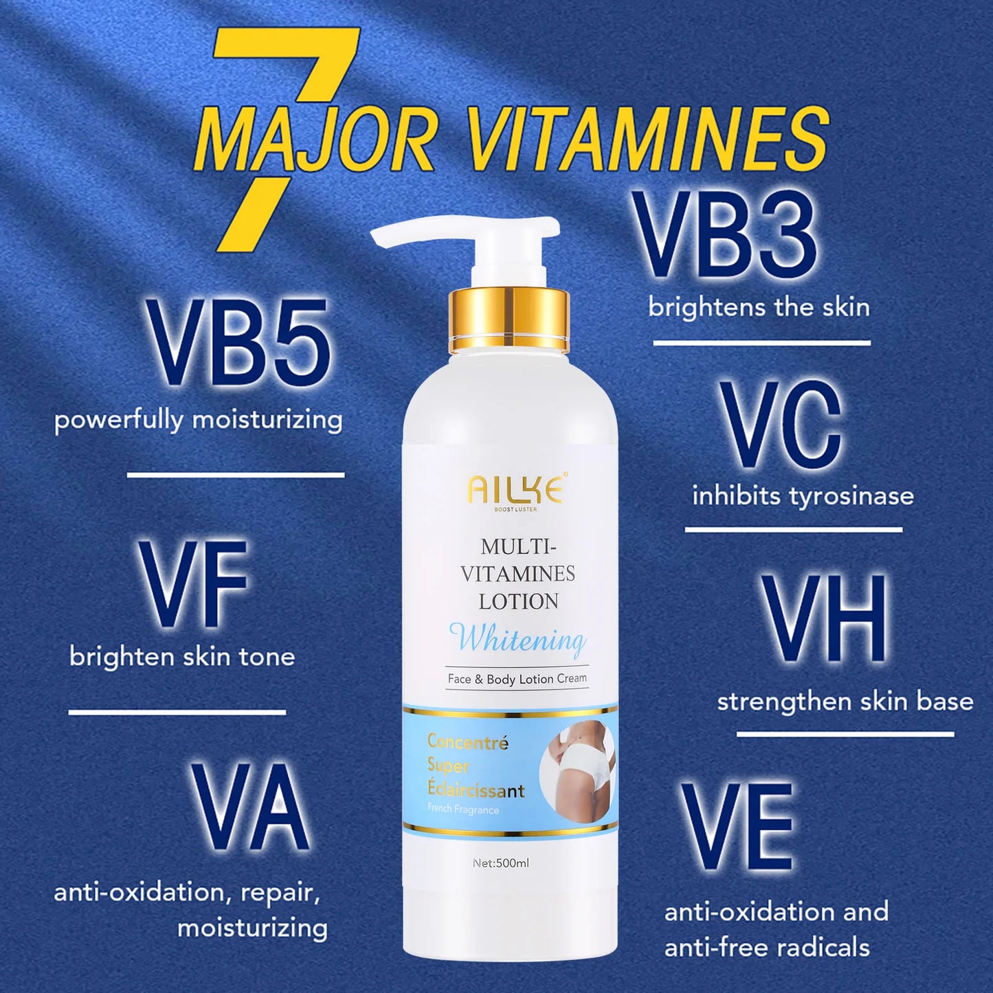 AILKE Multi-vitamin Body Lotion, Anti-wrinkle, Reduce Melanin And Stretch Marks, Regenerate Cell Vitality, Lightening Skin Care