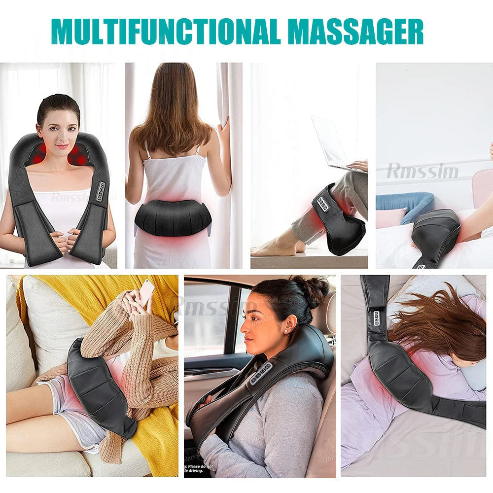 Masseur Shiatsu pour le cou et les épaules, masseur chauffant pour le dos, oreiller de massage électrique en forme de U à pétrissage profond pour le cou, la taille, les jambes et le corps