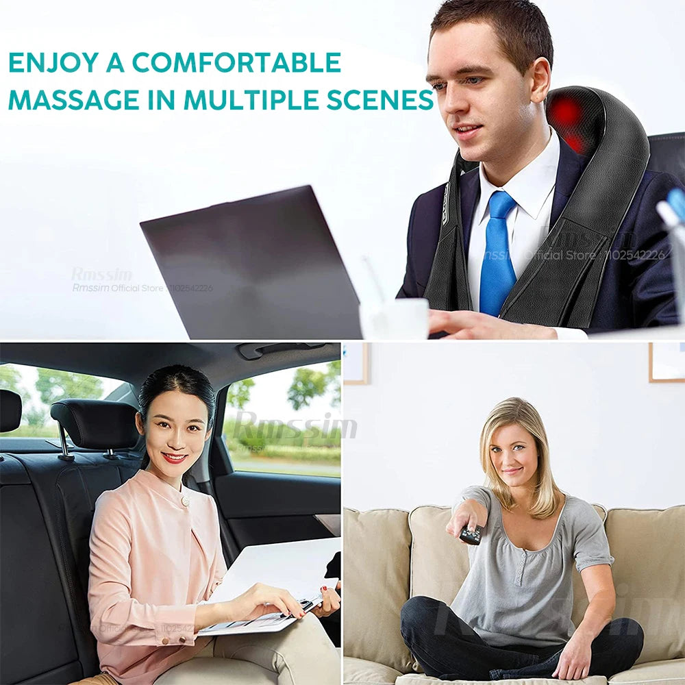 Masseur Shiatsu pour le cou et les épaules, masseur chauffant pour le dos, oreiller de massage électrique en forme de U à pétrissage profond pour le cou, la taille, les jambes et le corps