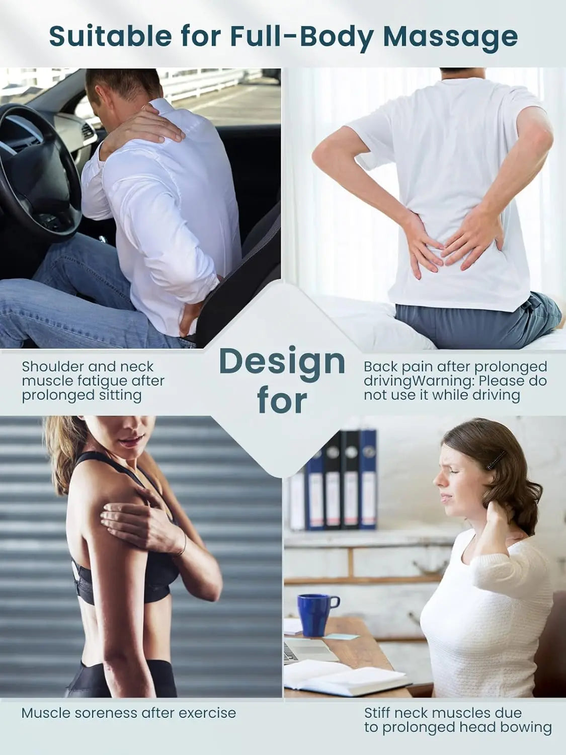 Masseur Shiatsu pour le cou et les épaules, masseur chauffant pour le dos, oreiller de massage électrique en forme de U à pétrissage profond pour le cou, la taille, les jambes et le corps
