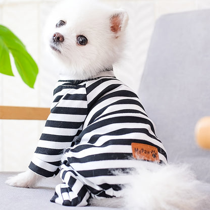 Pyjama rayé confortable pour petits chiens et chats - Tissu extensible doux pour un confort ultime