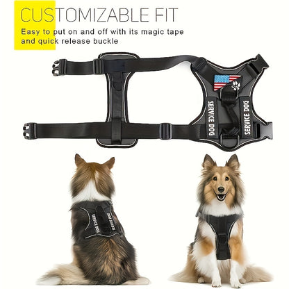 Service Dog Harness, Reflective Dog Vest Harness With 5 PCS Patches, Adjustable Soft Oxford Pet Harness, Inner Layer Mesh, Easy To Control For Small Medium Large Dogs With 59inch Traction Rope