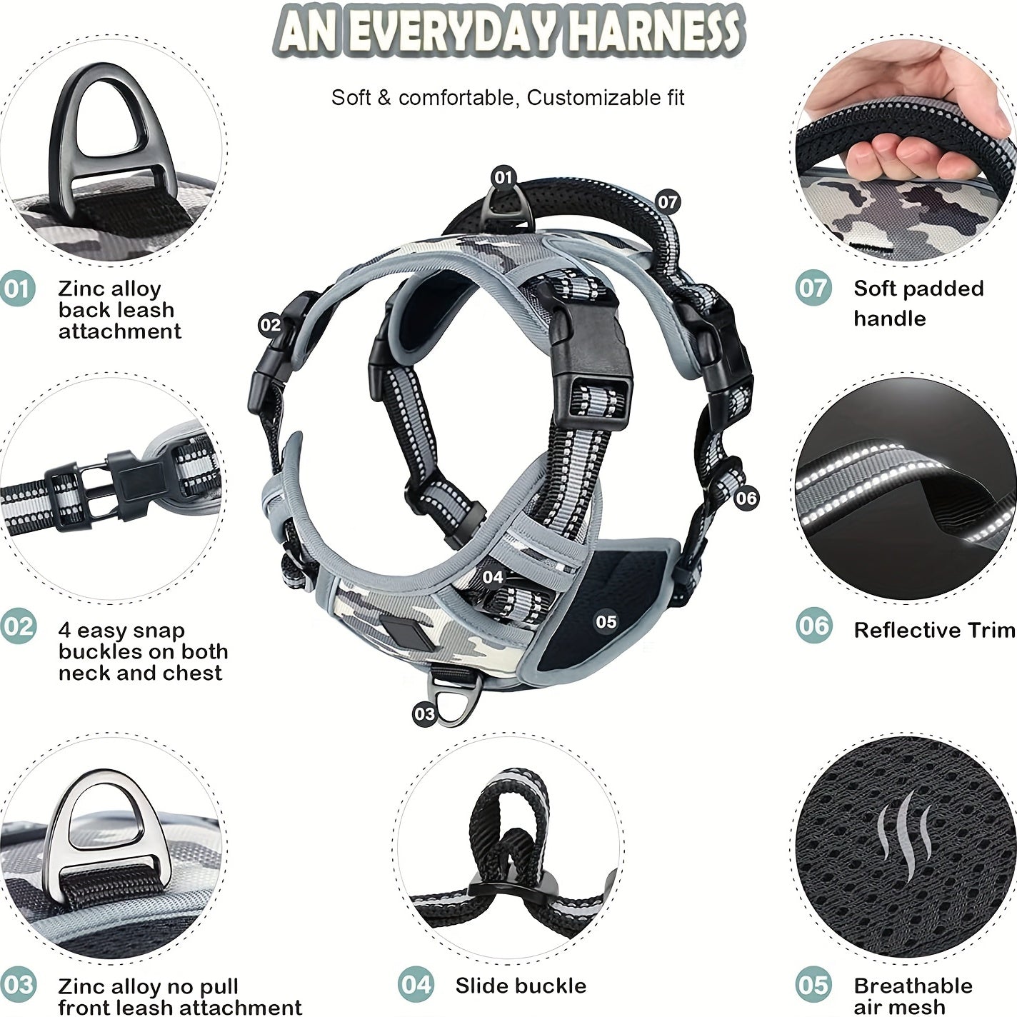 Comfort-Grip No-Pull Dog Harness - Reflective Safety, Handle for Control - Ideal for Training & Walking