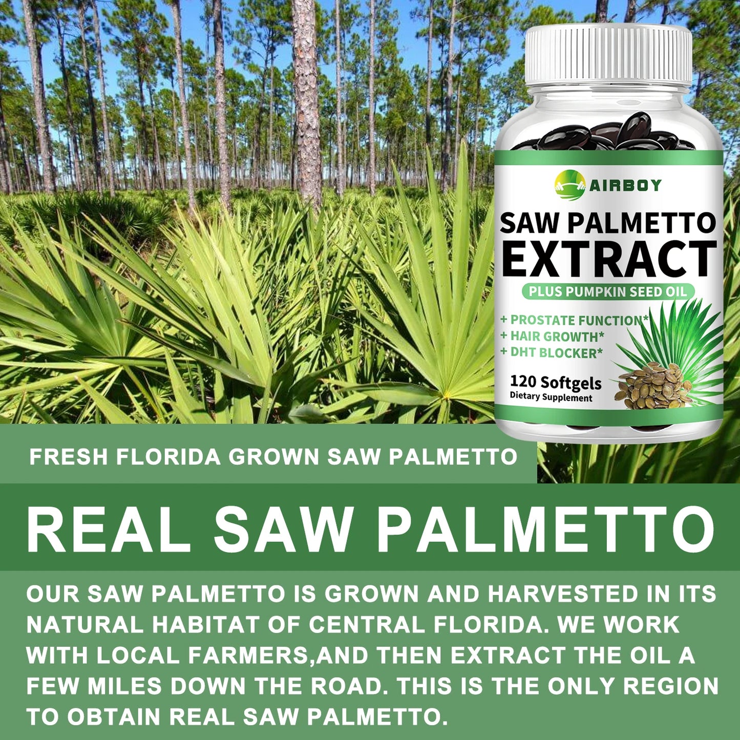 Saw Palmetto - Prostate Support, Prevents Hair Loss, Urinary Tract Health, Promotes Hair Growth - 120 Capsules
