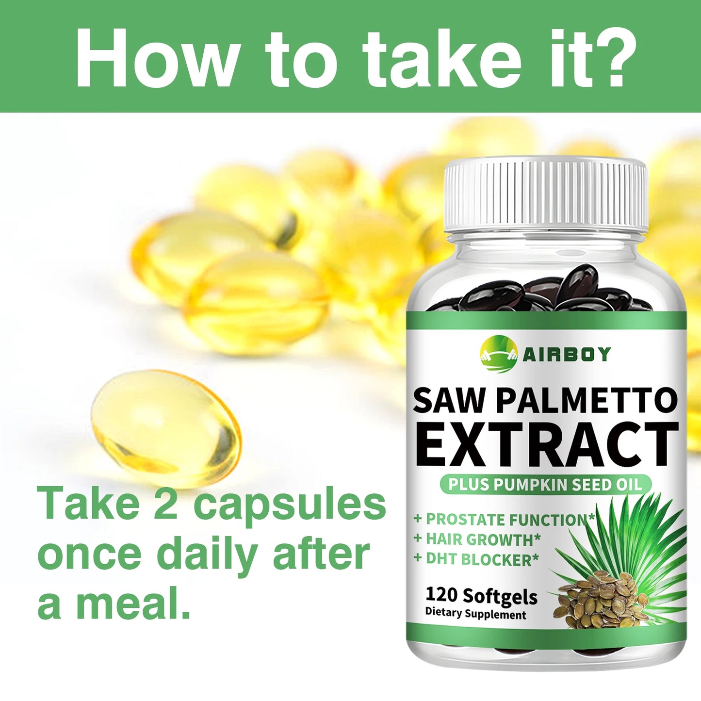 Saw Palmetto - Prostate Support, Prevents Hair Loss, Urinary Tract Health, Promotes Hair Growth - 120 Capsules