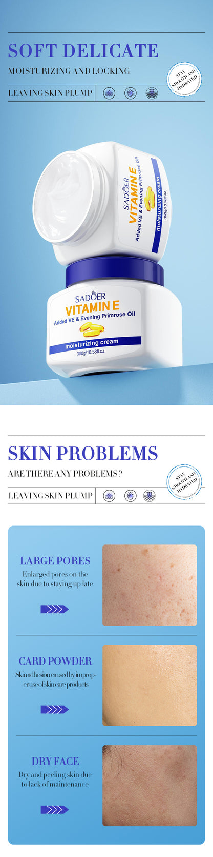 Vitamin E Face Cream Large Bottle 300g Daily Facial Repair Moisturizing Cream Skincare Moisturizer Safe for Sensitive Skin Care