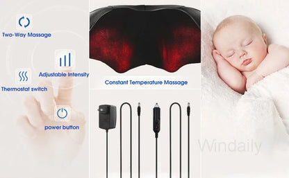 Shiatsu Neck and Shoulder Massager Heated Back Massager U Shape Deep Kneading Electric Massage Pillow For Neck Waist Leg Body