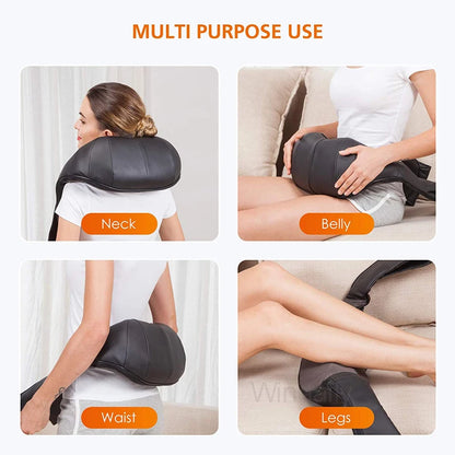 Shiatsu Neck and Shoulder Massager Heated Back Massager U Shape Deep Kneading Electric Massage Pillow For Neck Waist Leg Body