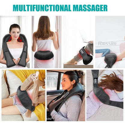 Masseur Shiatsu pour le cou et les épaules, masseur chauffant pour le dos, oreiller de massage électrique en forme de U à pétrissage profond pour le cou, la taille, les jambes et le corps