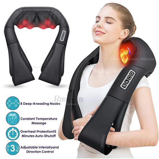 Masseur Shiatsu pour le cou et les épaules, masseur chauffant pour le dos, oreiller de massage électrique en forme de U à pétrissage profond pour le cou, la taille, les jambes et le corps