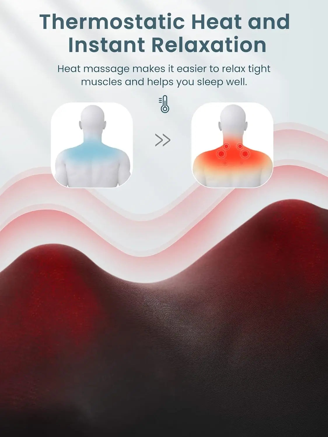 Masseur Shiatsu pour le cou et les épaules, masseur chauffant pour le dos, oreiller de massage électrique en forme de U à pétrissage profond pour le cou, la taille, les jambes et le corps