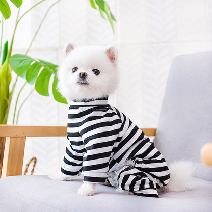 Pyjama rayé confortable pour petits chiens et chats - Tissu extensible doux pour un confort ultime